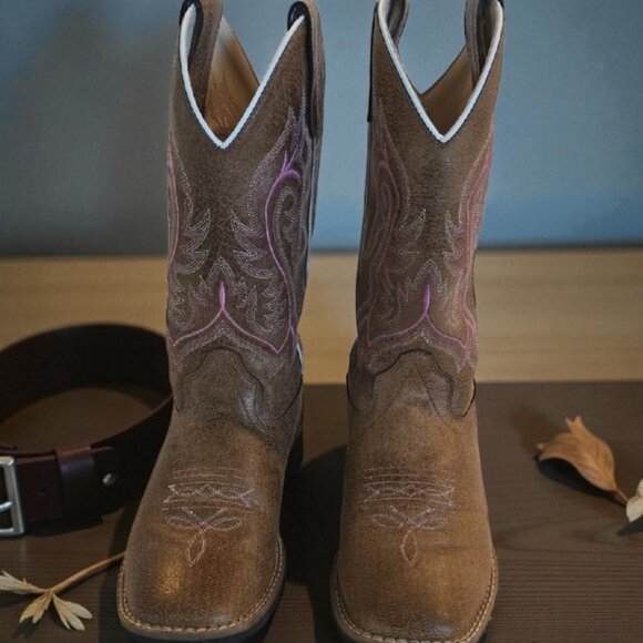 Brown Shaynne Western Girl Cowboy Boots with Pink Stitching From Boot Barn - Picture 4 of 7